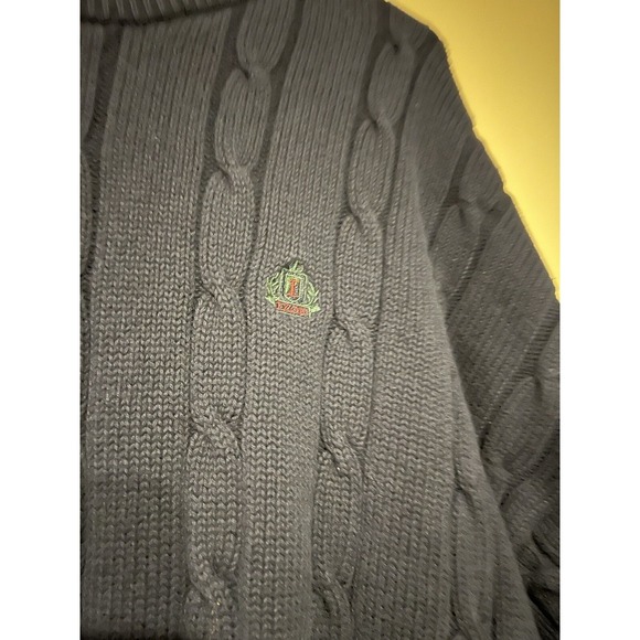 Izod Vintage Men's Chunky Cable Knit Sweater Size XL Navy Blue 100% Cotton Y2K - Picture 2 of 5